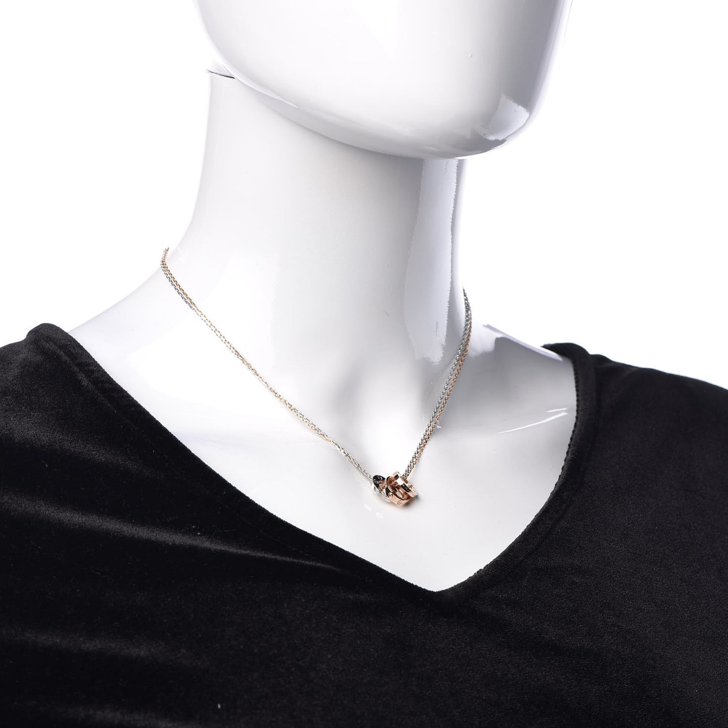 18K White Pink Gold Diamond Three Ring LOVE Pendant Necklace