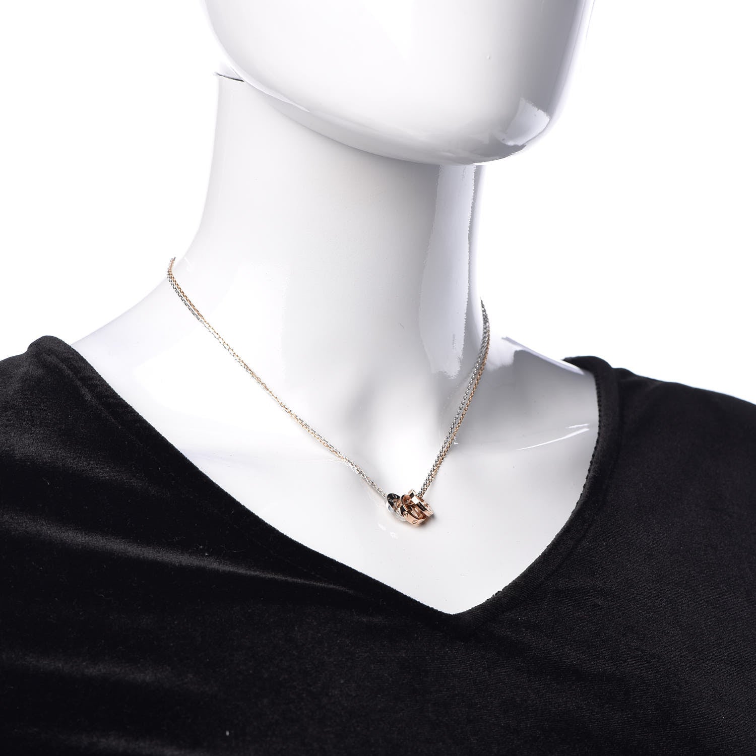 Cartier 18K White Pink Gold Diamond Three Ring LOVE Pendant Necklace 2 of 8
