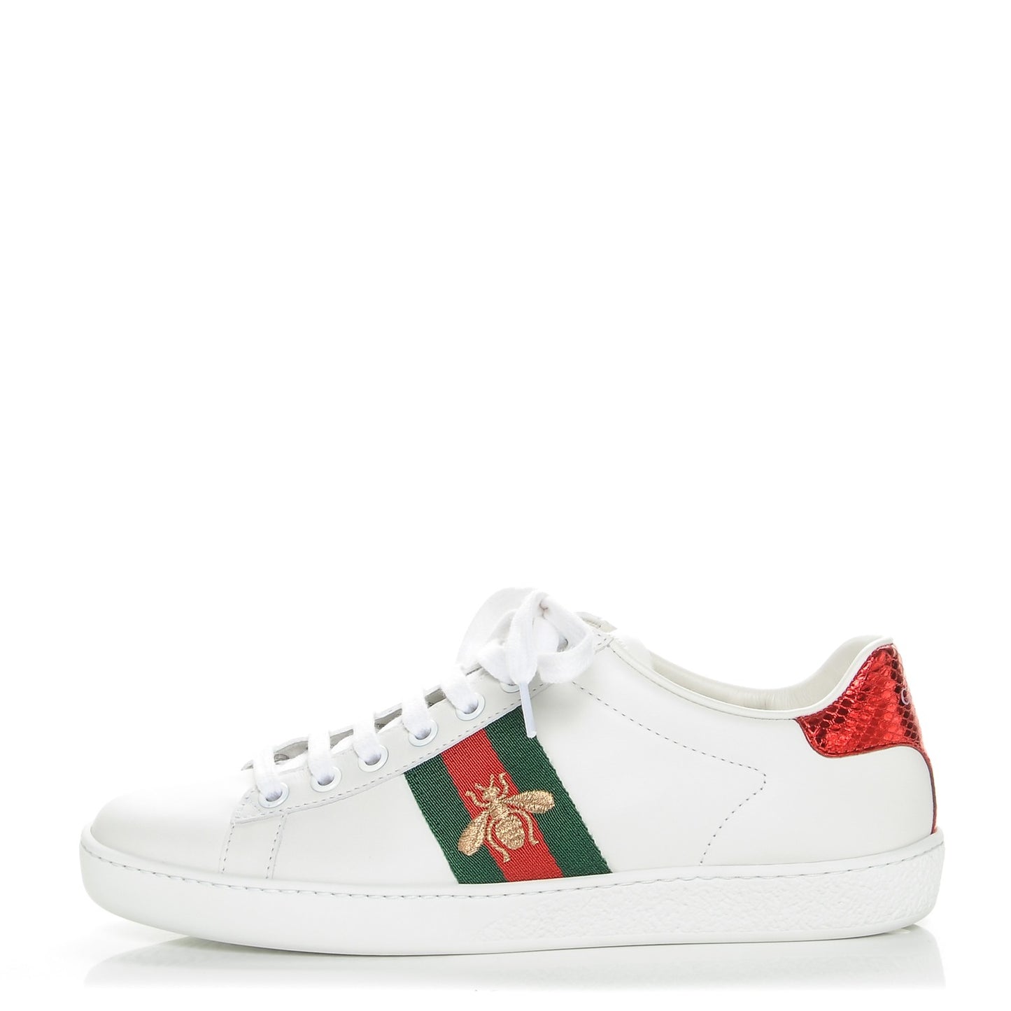 Calfskin Ayers Bee Embroidered Womens Ace Sneakers 36 White Green