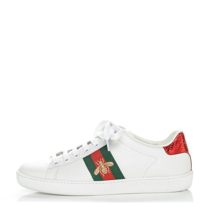 Gucci Calfskin Ayers Bee Embroidered Womens Ace Sneakers 36 White Green 1 of 8