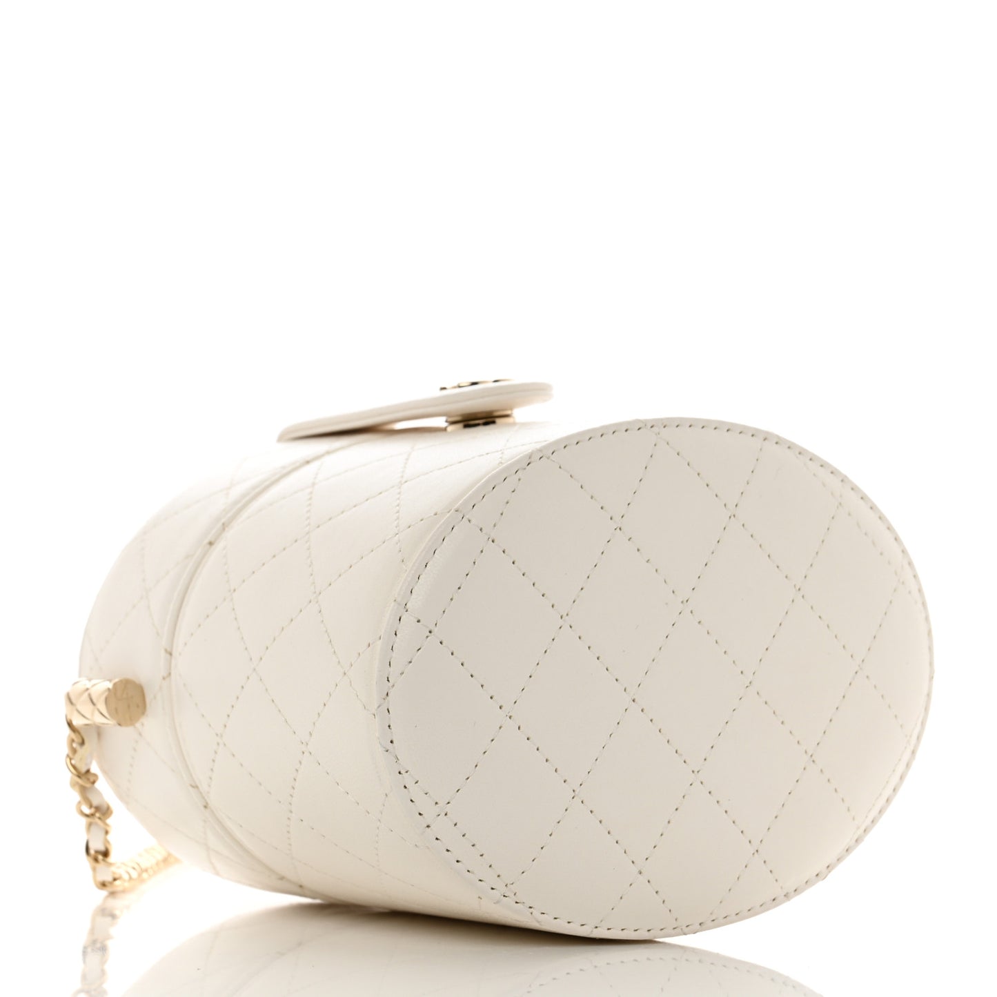 Lambskin Quilted Round Mini Vanity Case With Chain Case With Chain White