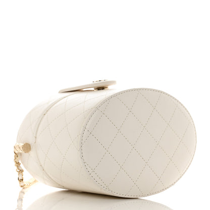 Chanel Lambskin Quilted Round Mini Vanity Case With Chain Case With Chain White 3 of 8