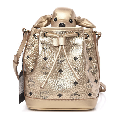 MCM Metallic Visetos Zoo Dog Drawstring Bucket Bag Gold 1 of 8
