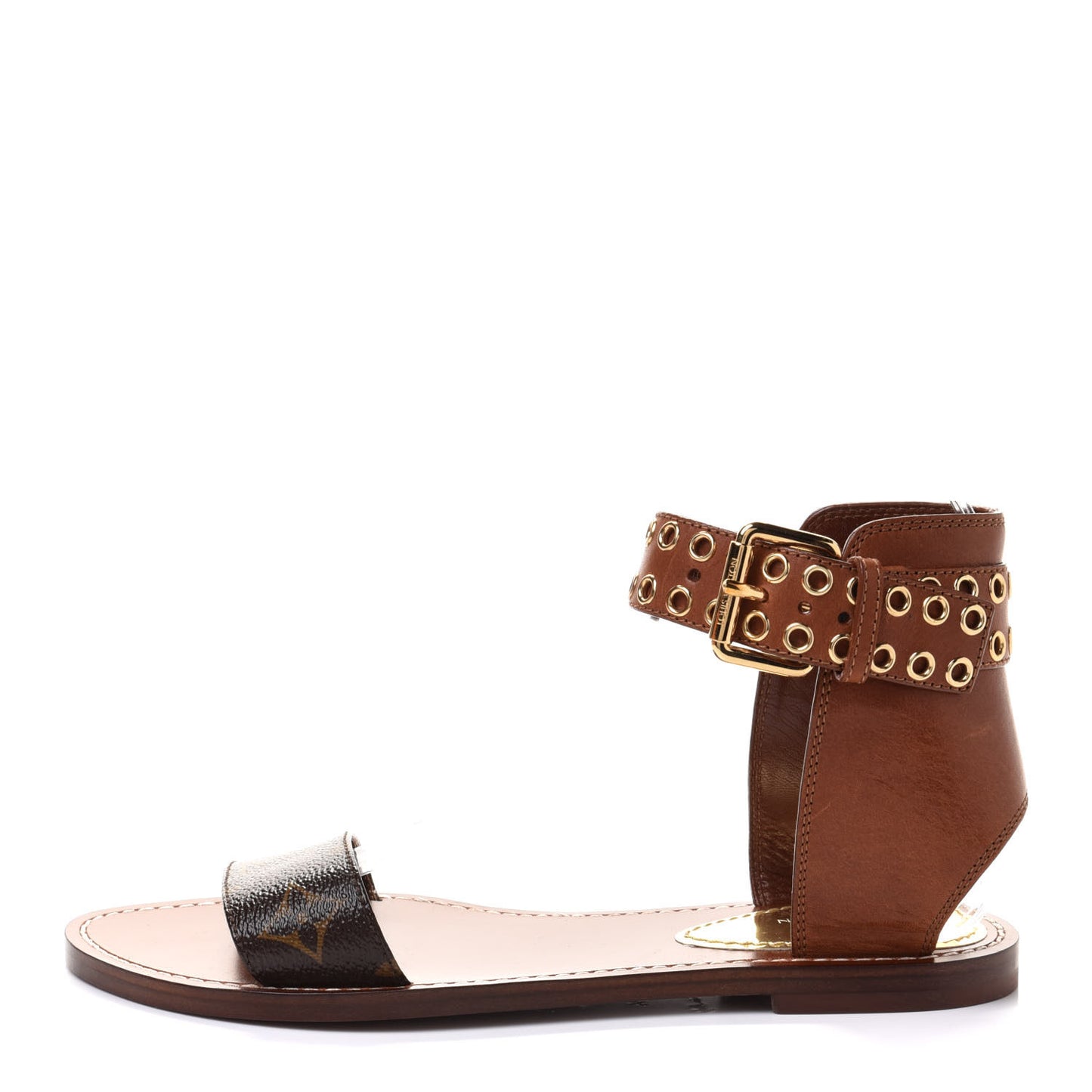 Calfskin Monogram Passenger Flat Sandals 36.5 Cognac