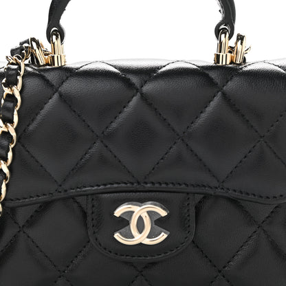 Chanel Lambskin Quilted Top Handle Flap Coin Purse With Chain Black 9 of 12