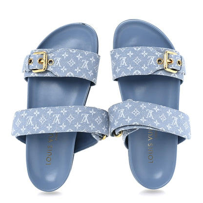 Louis Vuitton Monogram Jacquard Bom Dia Flat Comfort Mules 36 Blue 2 of 10