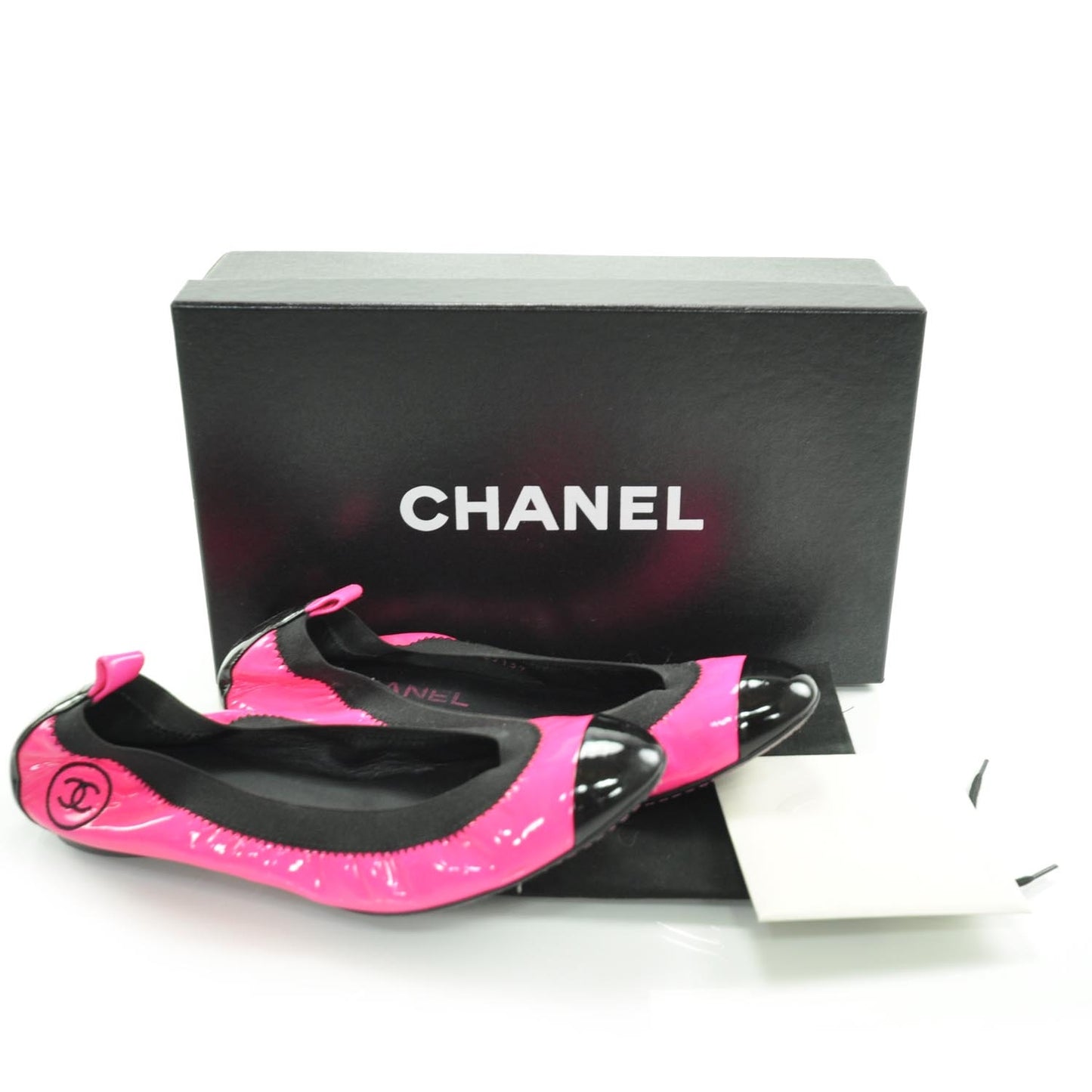 Patent Elastic Cap Toe Ballet Flats 36 Hot Pink Black