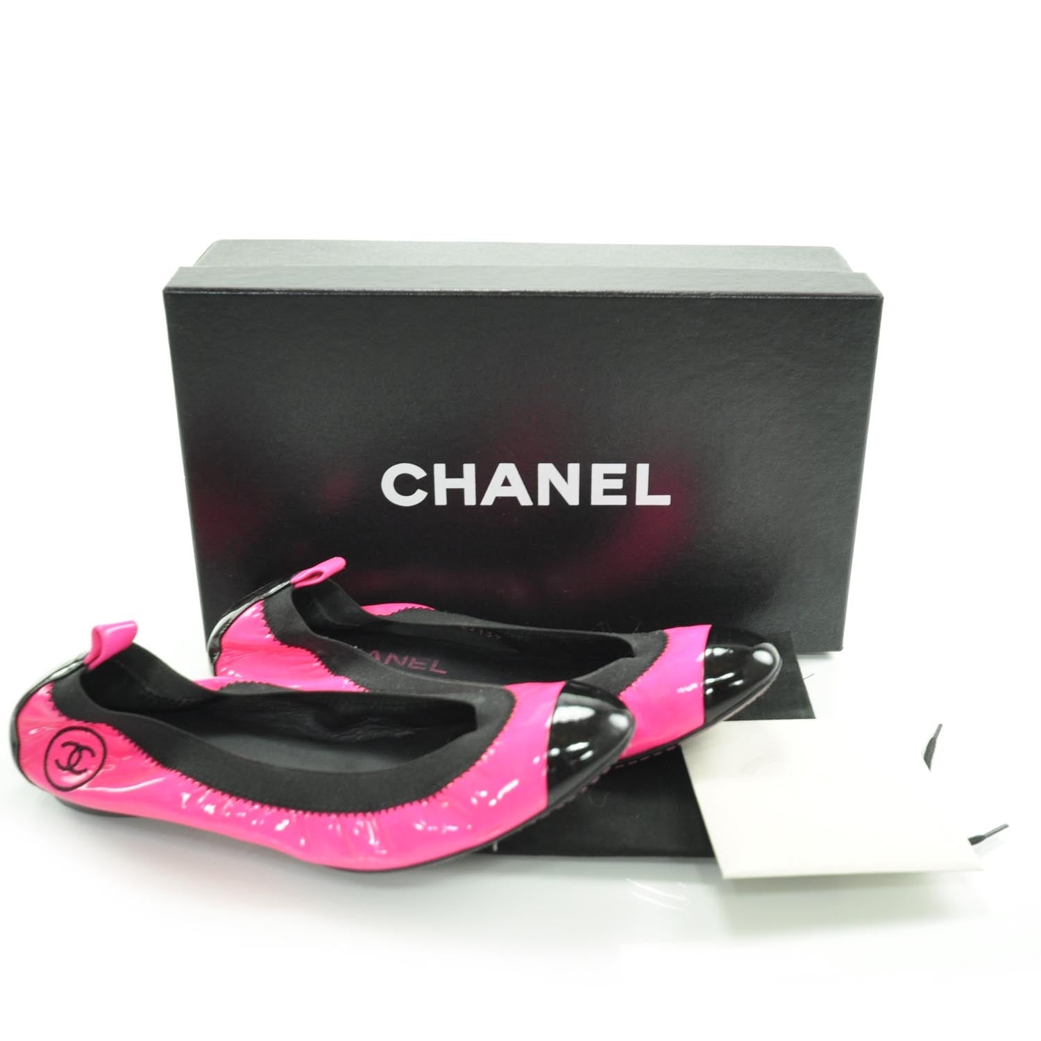 Chanel Patent Elastic Cap Toe Ballet Flats 36 Hot Pink Black 4 of 8