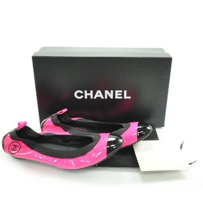 Chanel Patent Elastic Cap Toe Ballet Flats 36 Hot Pink Black 4 of 8