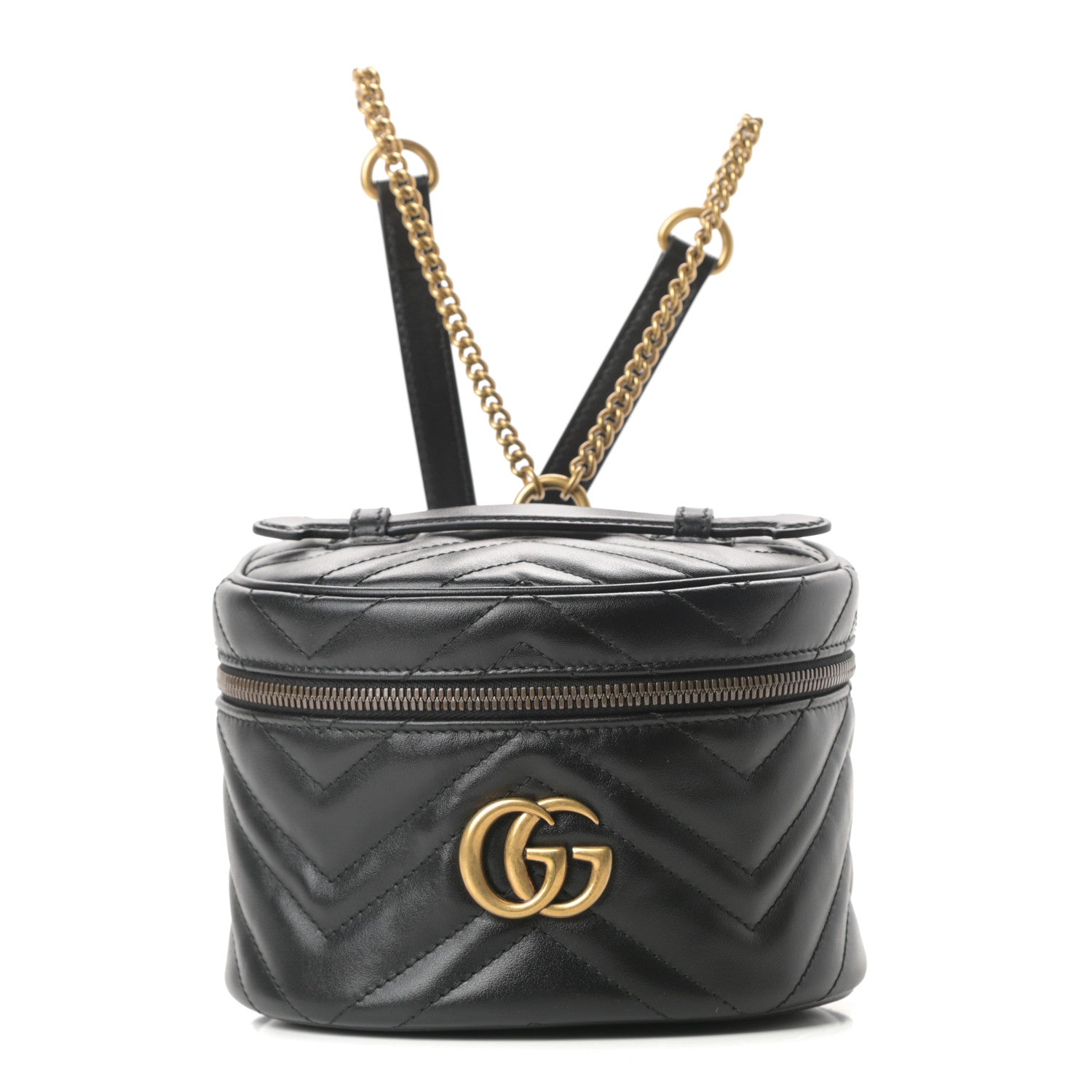Gucci Calfskin Matelasse Mini GG Marmont Round Backpack Black 1 of 11