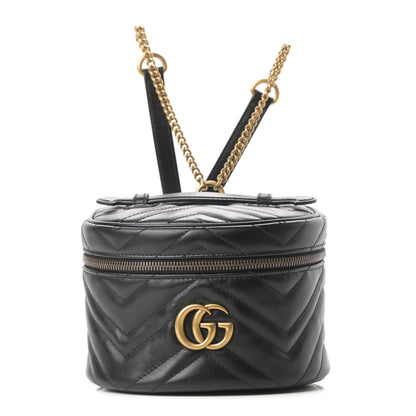 Gucci Calfskin Matelasse Mini GG Marmont Round Backpack Black 1 of 11