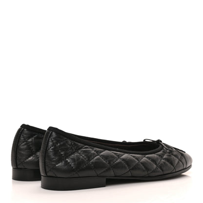 Chanel Aged Calfskin Quilted CC Cap Toe Ballerina Flats 36 Black 4 of 7