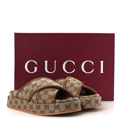 Gucci Monogram GG Calfskin Angelina Platform 55mm Slide Sandals 38.5 Camel Ebony 11 of 11