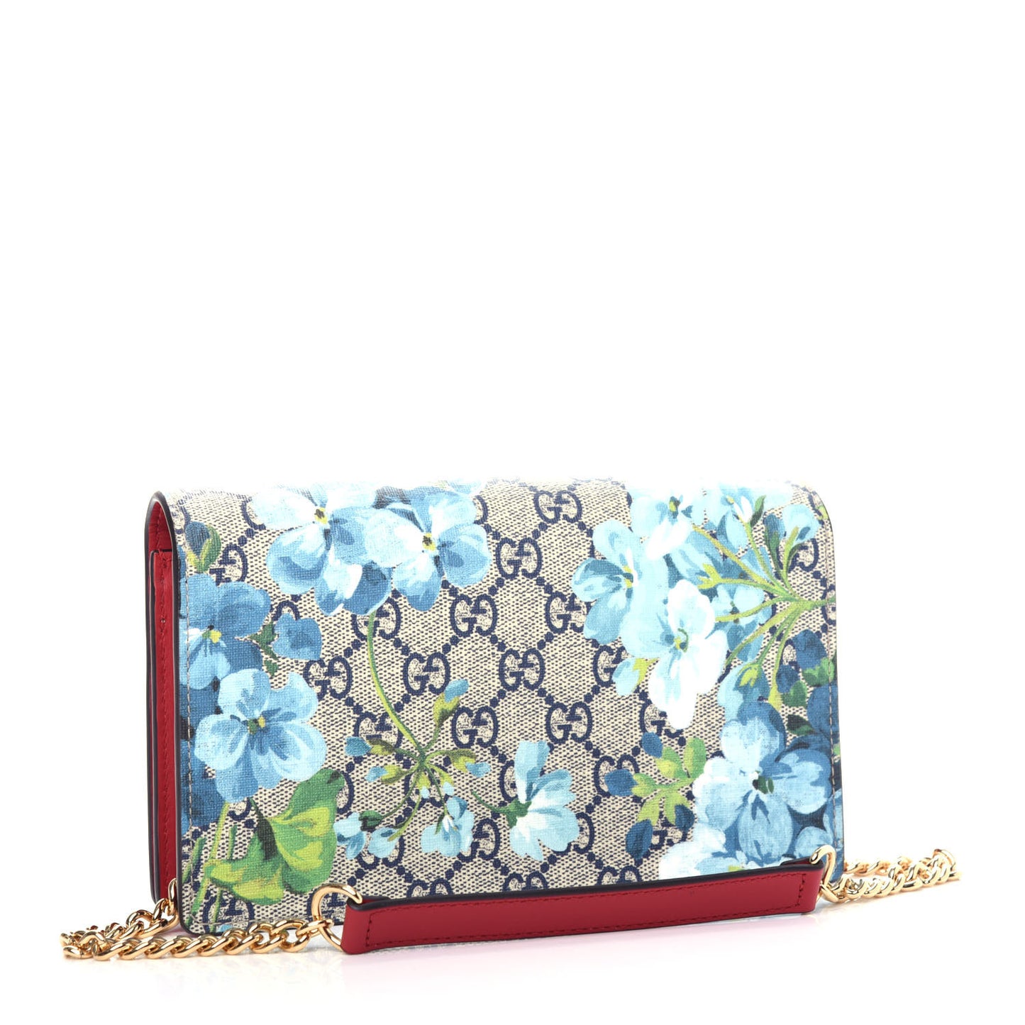 GG Supreme Monogram Blooms Chain Wallet Blue