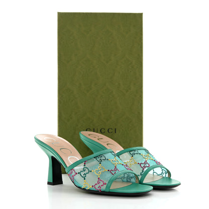 Gucci Tela Retino Nappa Crystal GG Monogram Square G 95mm Slide Sandals 37.5 Turquoise 8 of 8