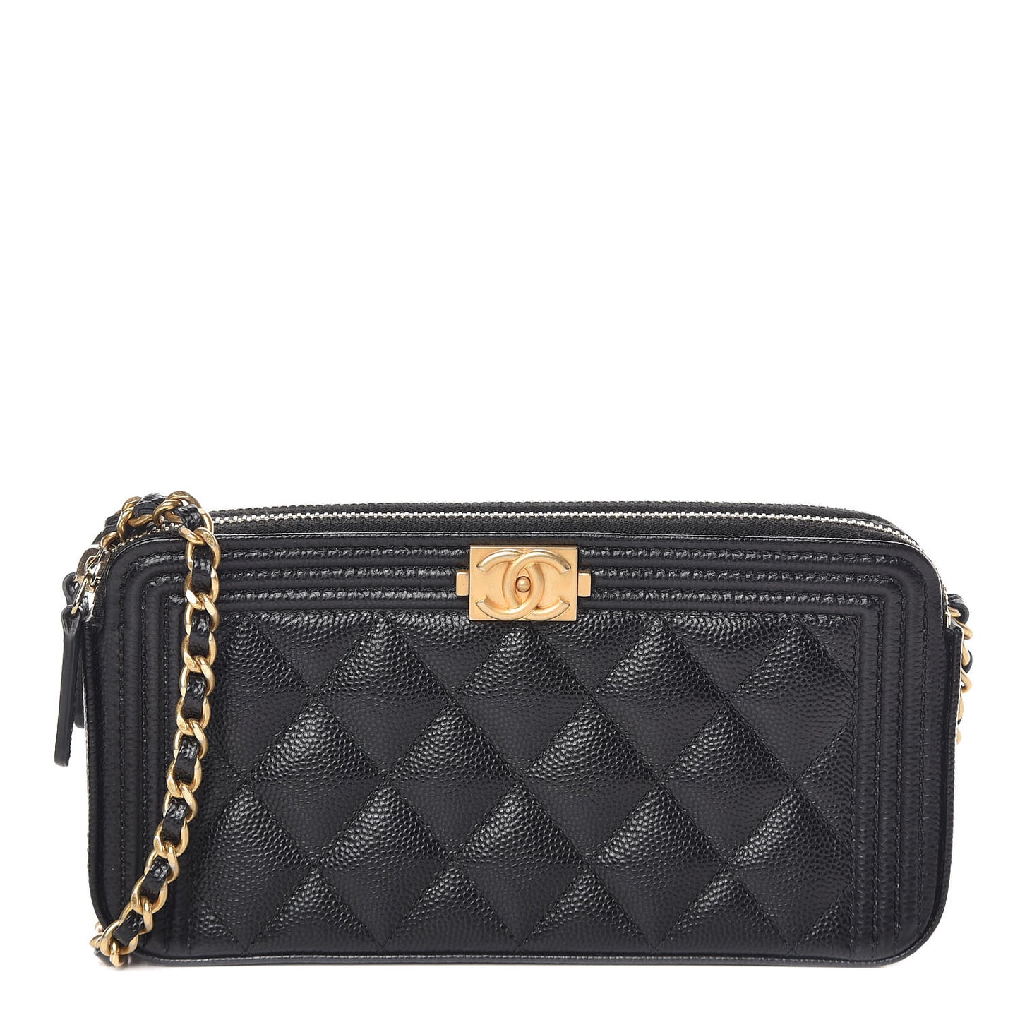 Caviar Quilted Small Boy Clutch With Chain Black