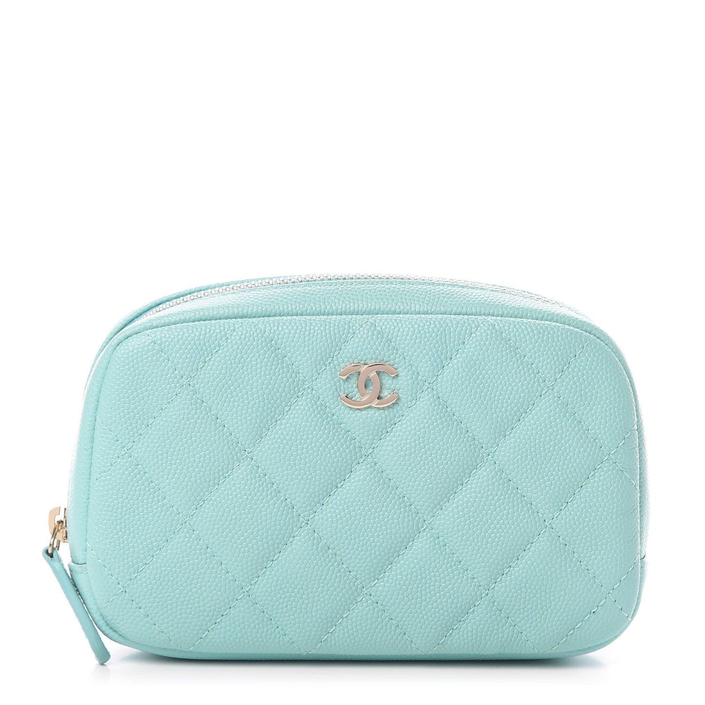 Caviar Quilted Small Curvy Pouch Cosmetic Case Light Blue