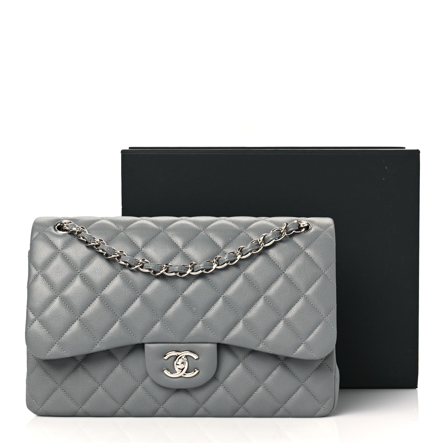 Chanel Caviar Quilted Jumbo Double Flap Grey 10 of 10