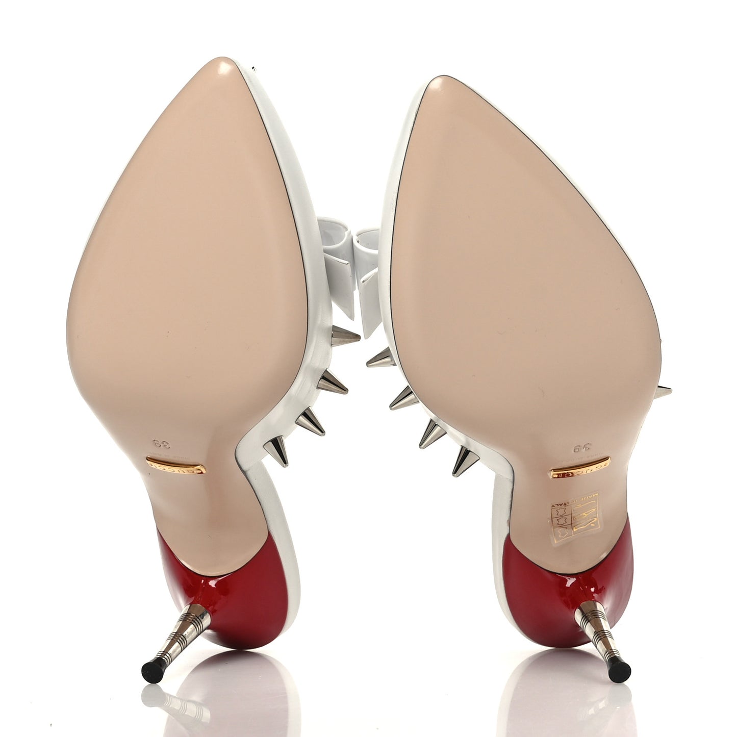 Patent GG Bow Sadie Spike Mid Heel Mules 39 White