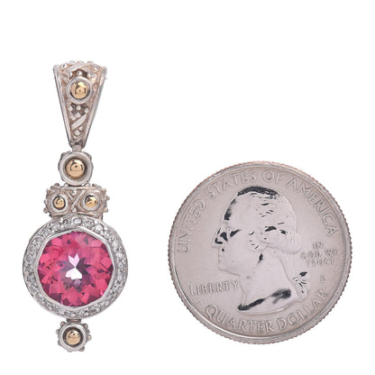 John Hardy Sterling Silver 18K Yellow Gold Pink Topaz Diamond Batu Sari Pendant 2 of 4