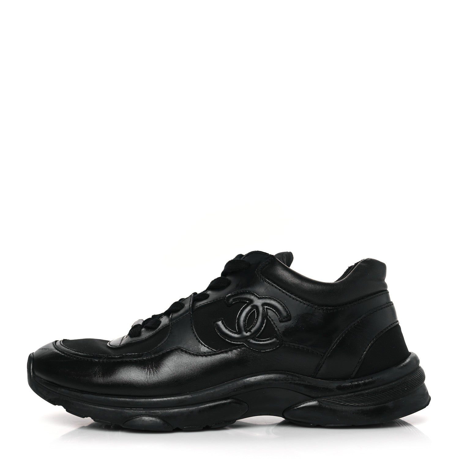 Chanel Lambskin Fabric CC Uniform Sneakers 39.5 Black 1 of 8