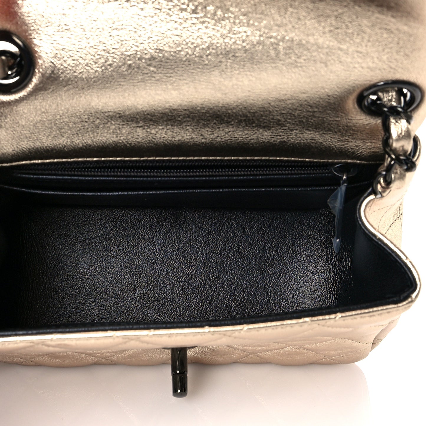 Metallic Lambskin Quilted Mini Square Flap Gold Black