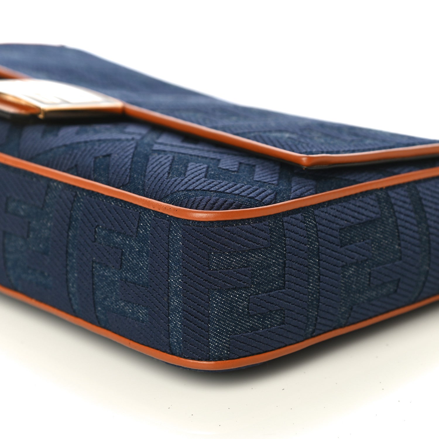 Fendi Denim Vitello King FF Embroidered Large Baguette Blue Cuoio 10 of 10