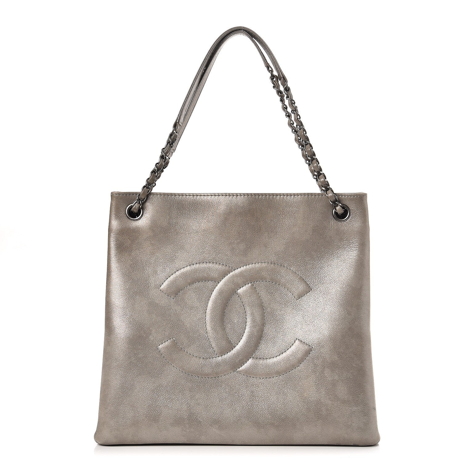 Chanel Iridescent Calfskin CC North South Large Shopping Tote Silver 1 of 12