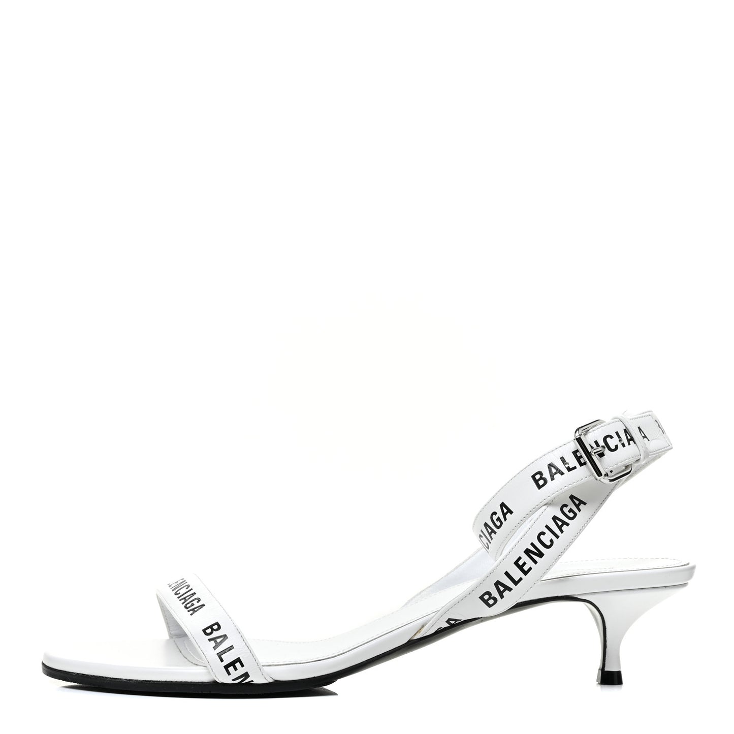 Smooth Calfskin Allover Logo Ankle Strap Kitten Heel Sandals 40.5 White Black
