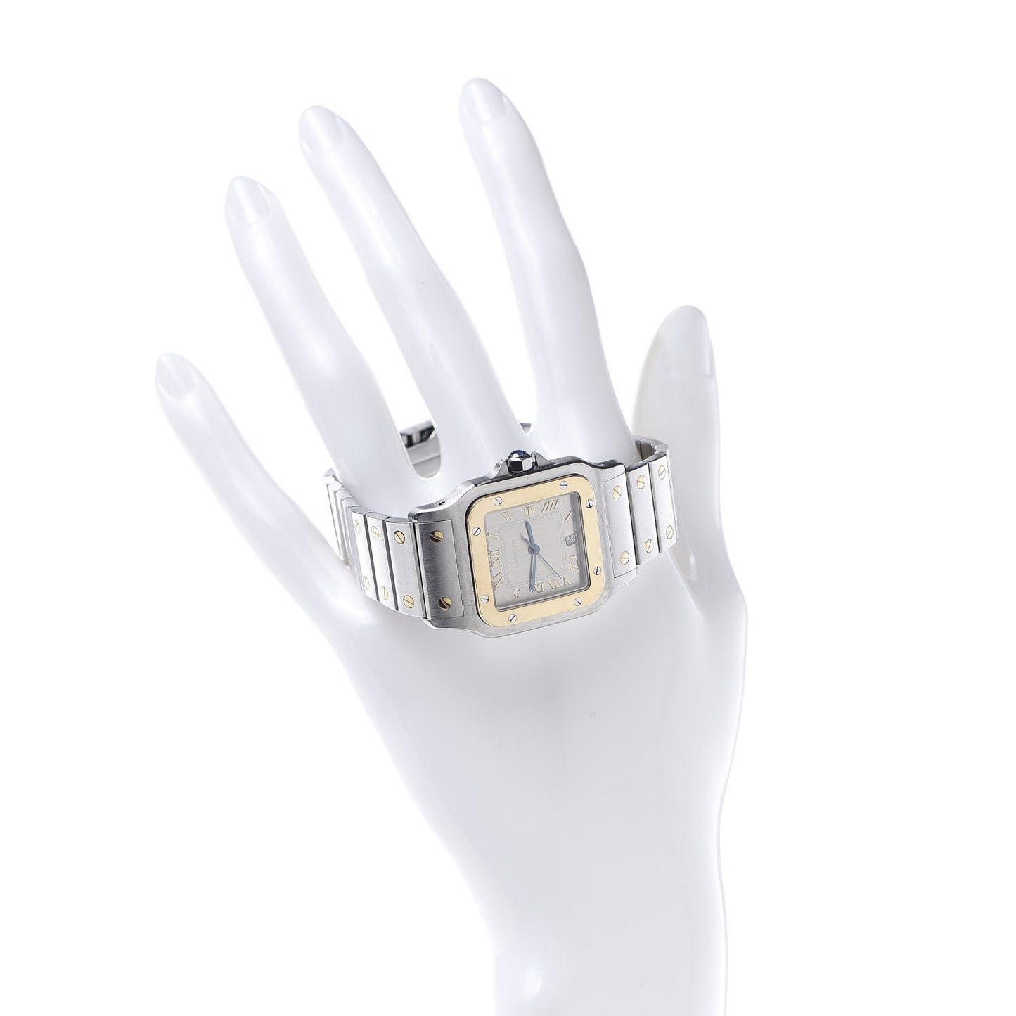 Stainless Steel 18K Yellow Gold 29mm Santos De Cartier Galbee Quartz Watch Silver