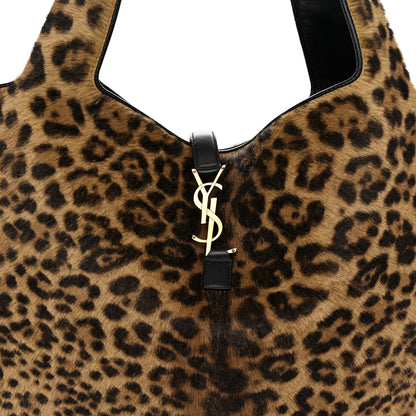 Saint Laurent Pony Hair Nappa Leopard Print Le 5 A 7 Bea Tote Earth Black 8 of 10