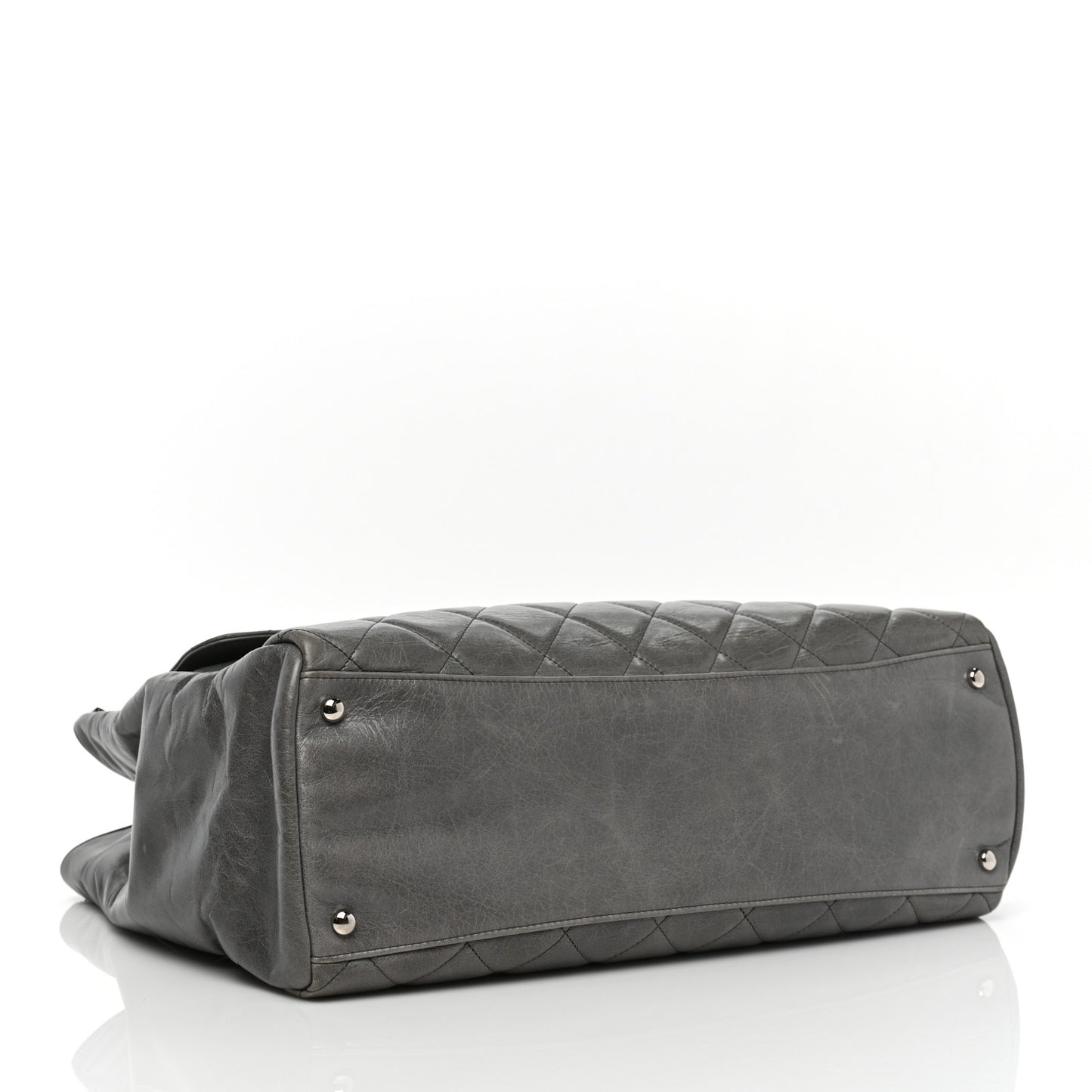 Glazed Calfskin Quilted Large CC Delivery Tote Grey