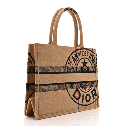 Christian Dior Canvas Jute Embroidered Medium Book Tote Black Beige 3 of 10