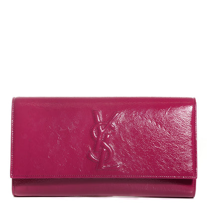 Saint Laurent Textured Patent Monogram Large Belle De Jour Clutch Fuchsia 1 of 7