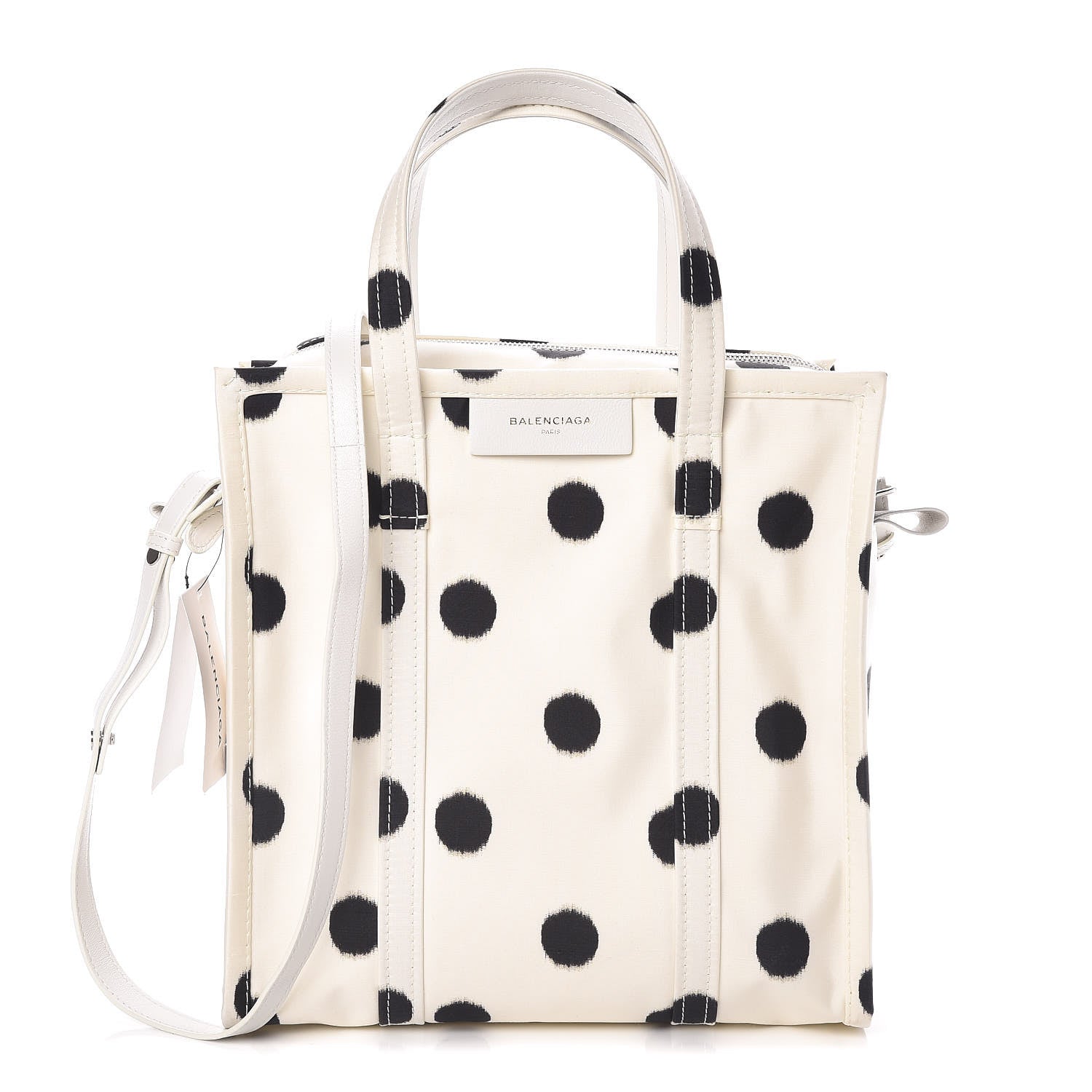 Balenciaga Silk Polka Dot S Bazar Shopper Tote White Black 1 of 10