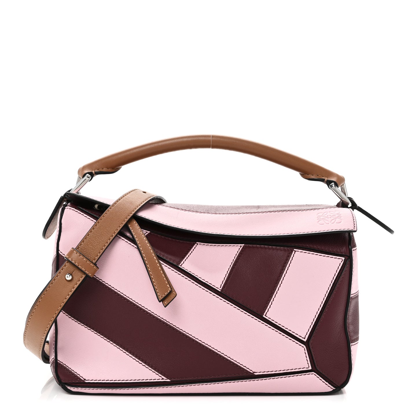 Calfskin Rugby Small Puzzle Bag Wine Pastel Pink