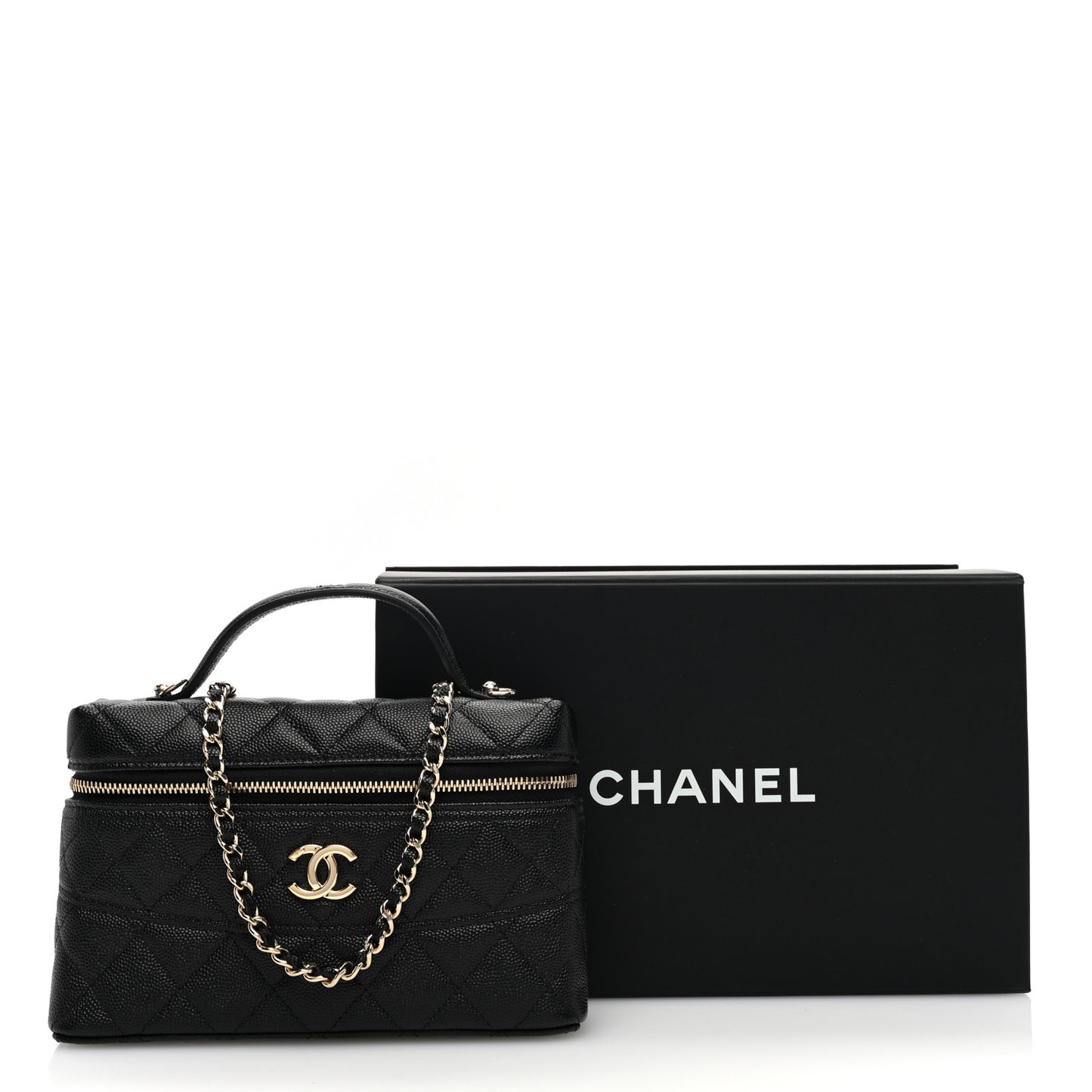Caviar Quilted Trendy Handle Slim Vanity Black