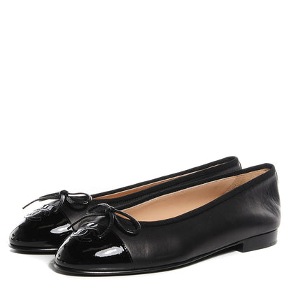 Chanel Leather Patent CC Cap Toe Ballerina Flats 38 Black 3 of 8