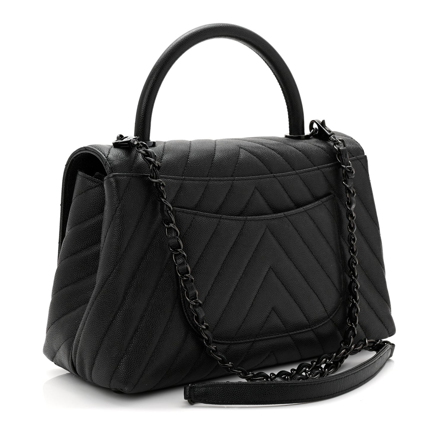 Caviar Chevron Quilted Small Coco Handle Flap So Black