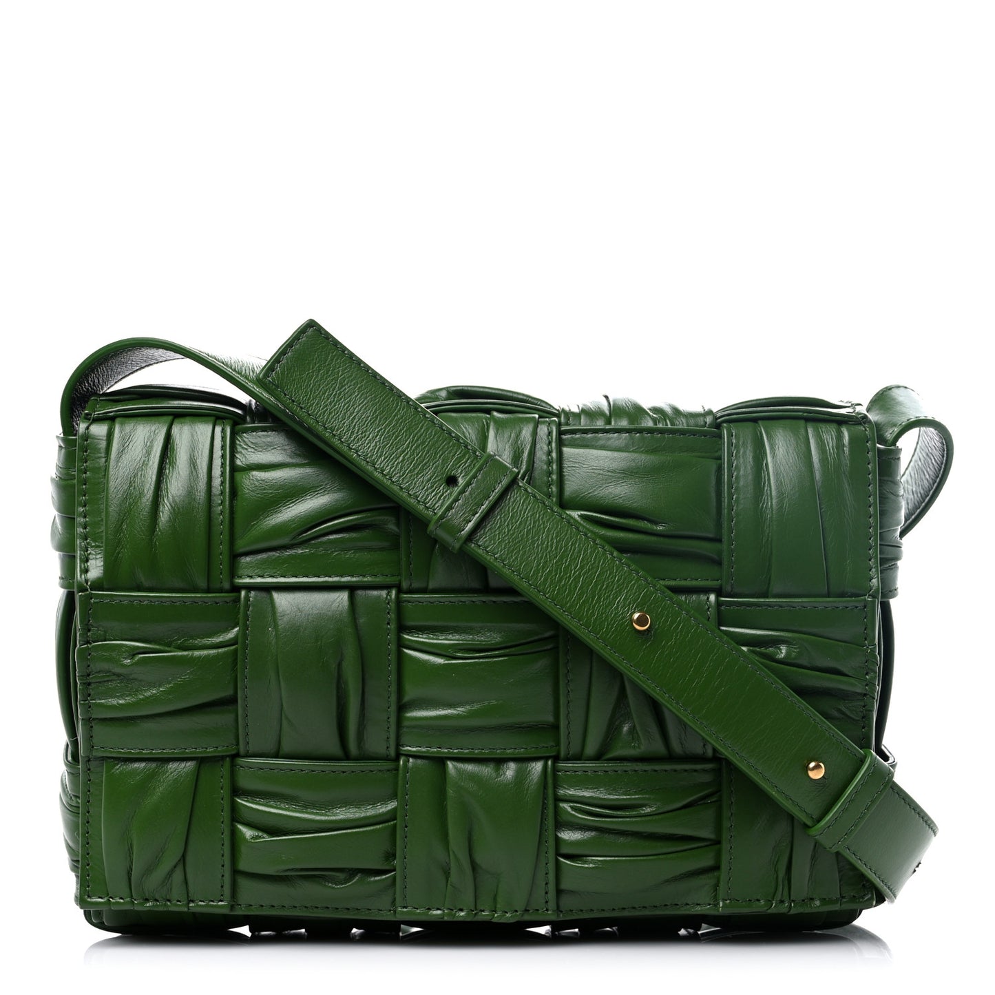 Calfskin Intreccio Plisse Cassette Crossbody Bag Avocado