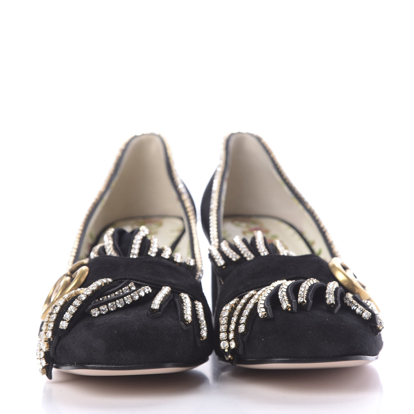 Kid Scamosciato Crystal GG Marmont Fringe 50mm Loafer Pumps 40.5 Black
