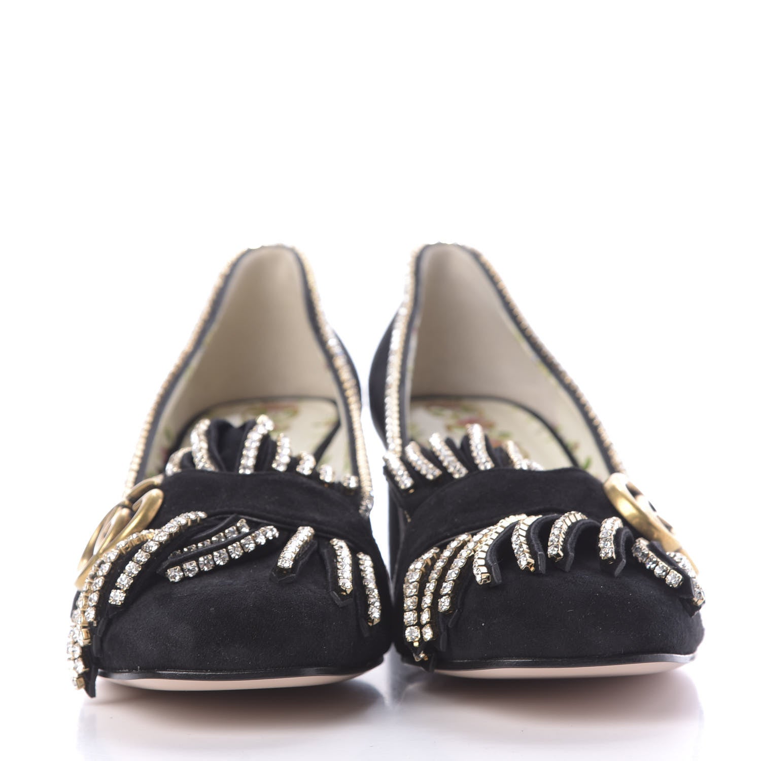 Gucci Kid Scamosciato Crystal GG Marmont Fringe 50mm Loafer Pumps 40.5 Black 2 of 12