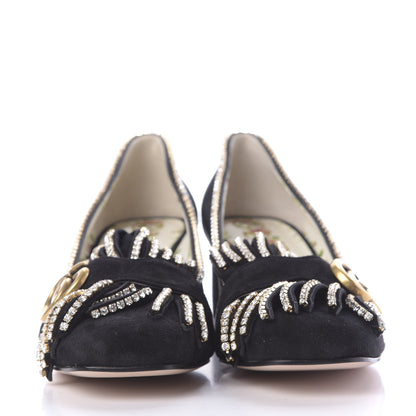 Gucci Kid Scamosciato Crystal GG Marmont Fringe 50mm Loafer Pumps 40.5 Black 2 of 12
