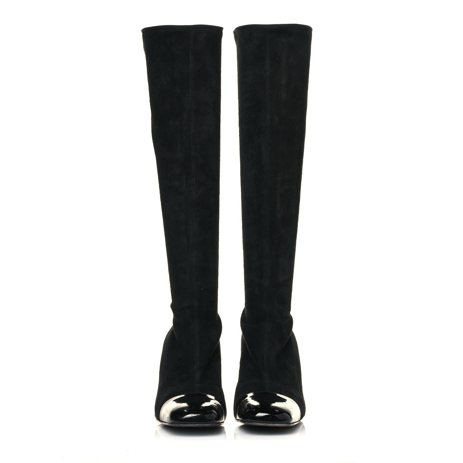 Chanel Suede Calfskin Patent CC Cap Toe Knee High Boots 39.5 Black 2 of 8