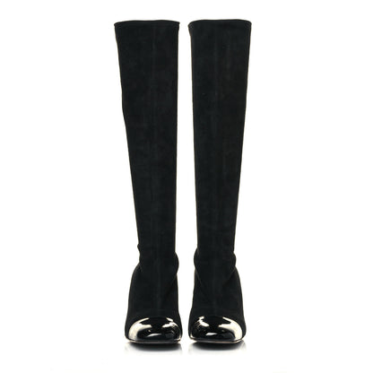 Chanel Suede Calfskin Patent CC Cap Toe Knee High Boots 39.5 Black 2 of 8