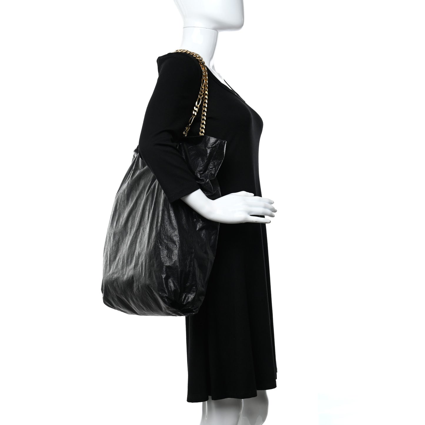 Crinkled Lambskin Paper Bag Tote Black