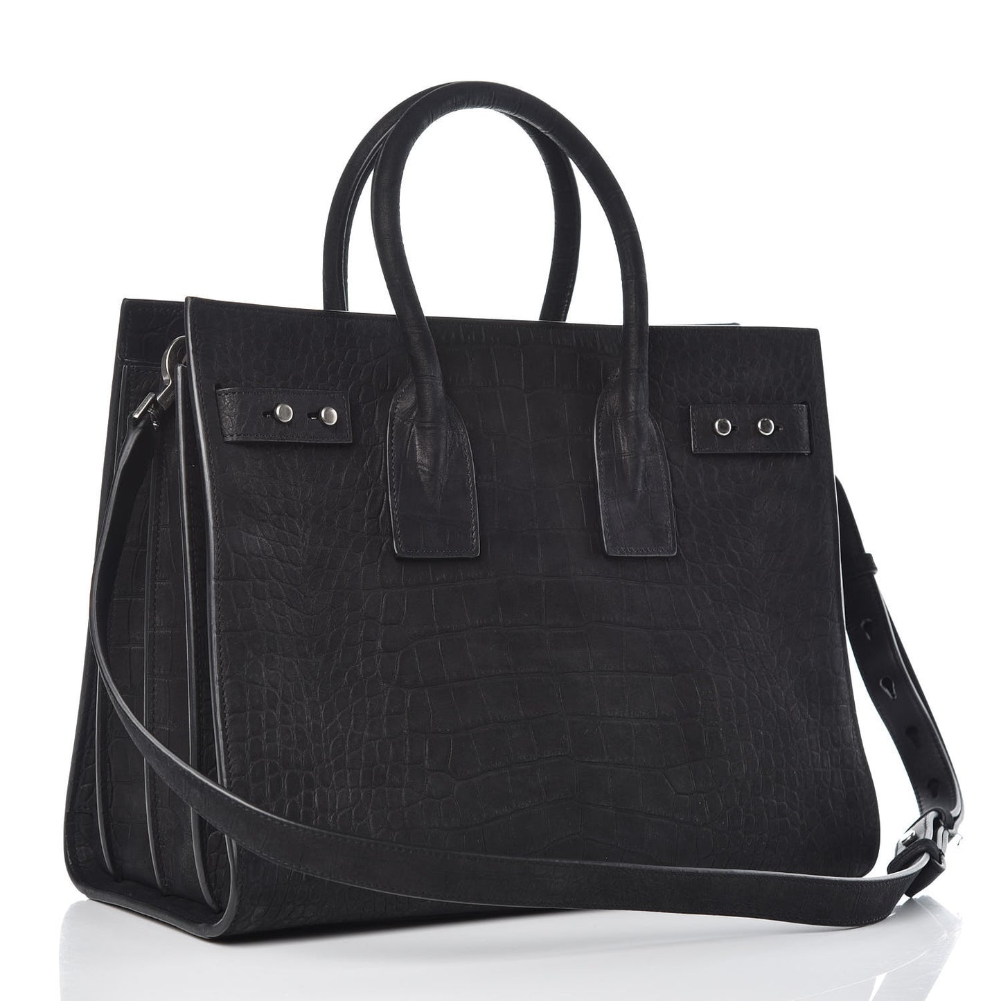 Crocodile Embossed Suede Small Supple Sac de Jour Black
