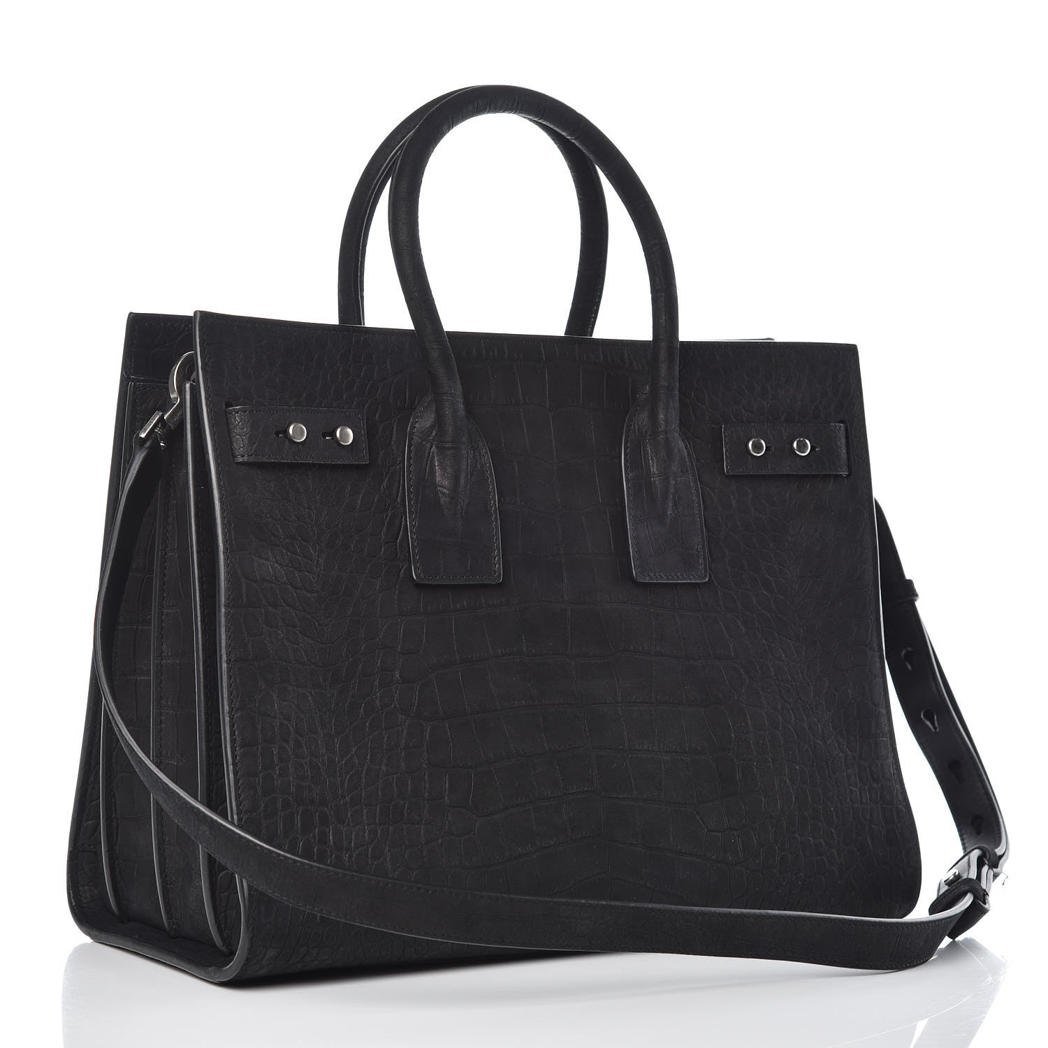 Saint Laurent Crocodile Embossed Suede Small Supple Sac de Jour Black 3 of 12