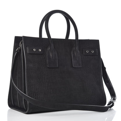Saint Laurent Crocodile Embossed Suede Small Supple Sac de Jour Black 3 of 12