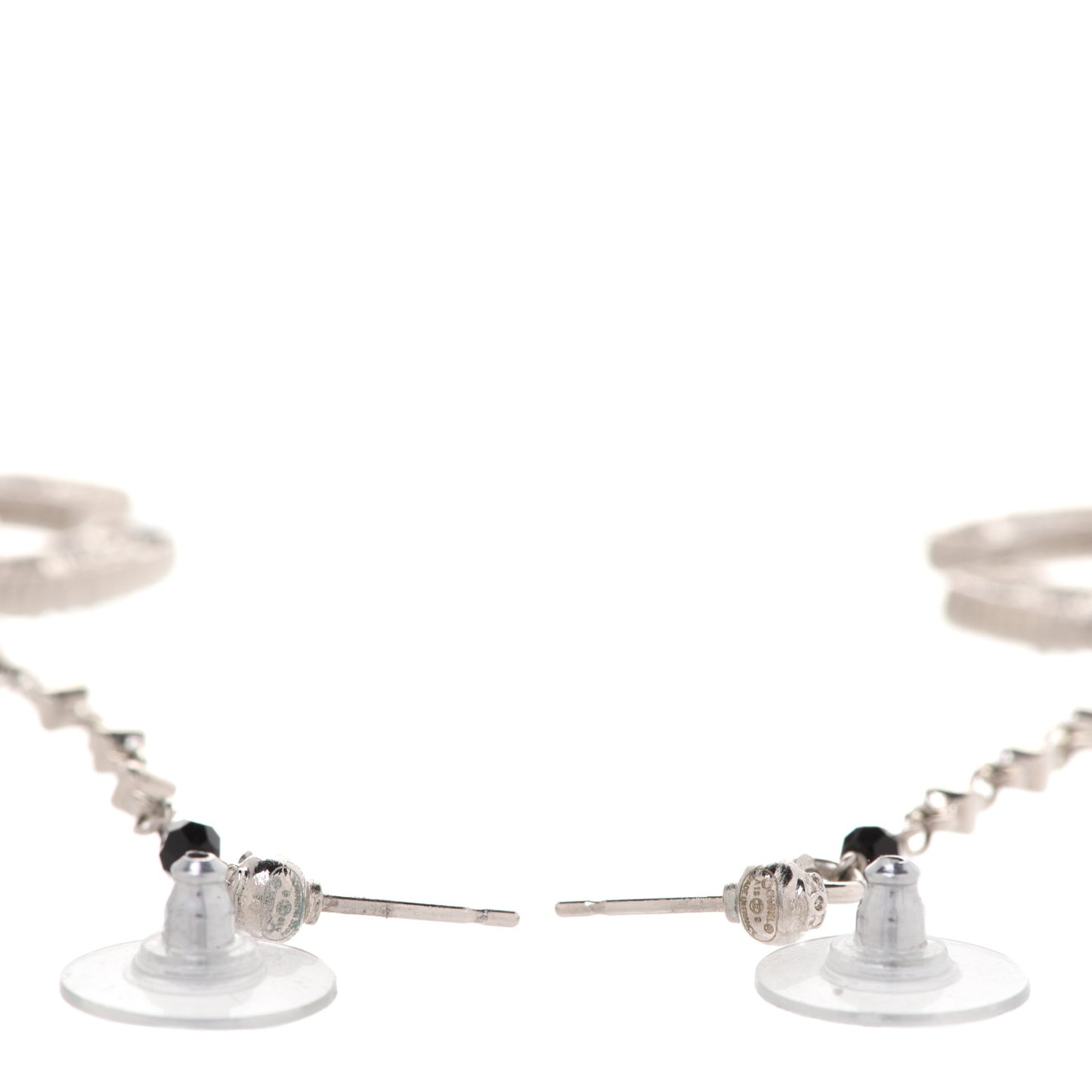 Pearl Crystal CC Tweed Drop Earrings Silver Blue Black